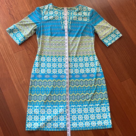 Donna Morgan Blue Green Yellow Retro Stretch Geometric Shift Dress - Sz 4 - Picture 10 of 14